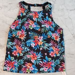 Holipick Floral Paradise Swim Tank Top - Black and Multicolor